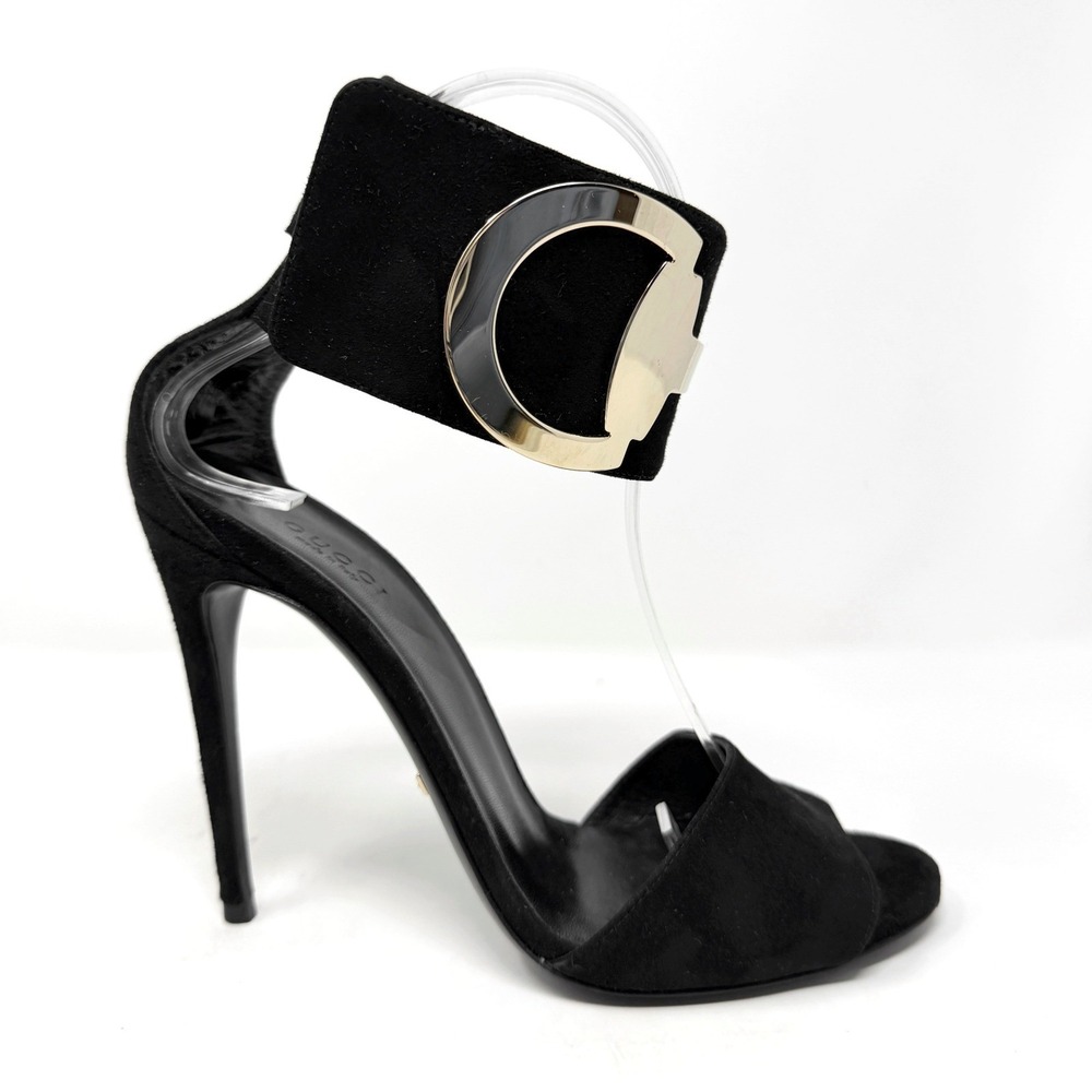 Gucci Black Suede Strappy Heels Ankle Strap Sandals 37 - Picture 3 of 8